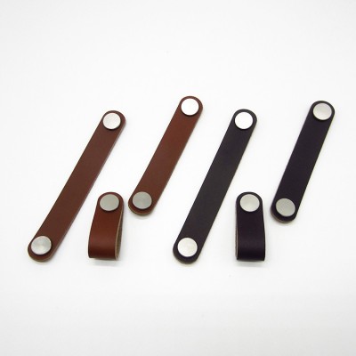 Negotiatable Price Single Size 96/128/160/192mm Genuine Leather Handle For Cabinet Leather Pull Handle For Drawer On Stock